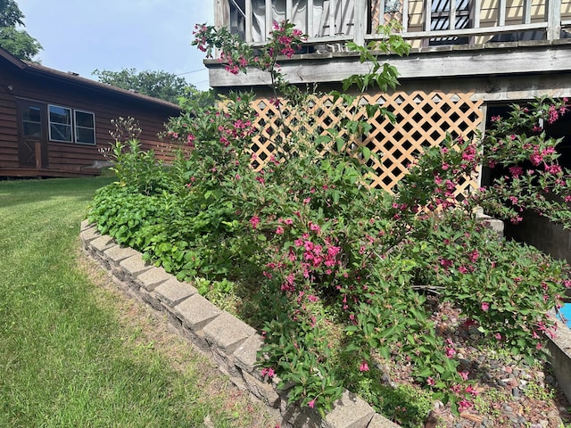 view of yard with a wooden deck