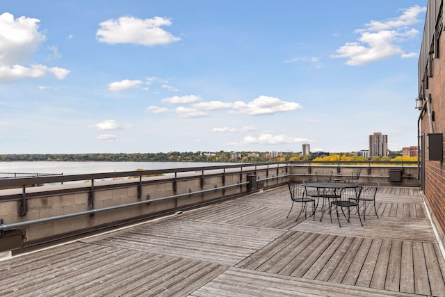 deck with a water view