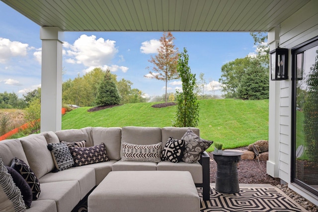 view of terrace featuring an outdoor living space