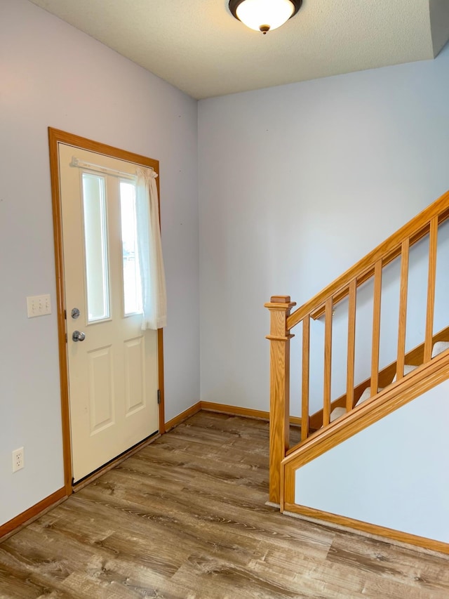 foyer entrance with hardwood / wood-style flooring