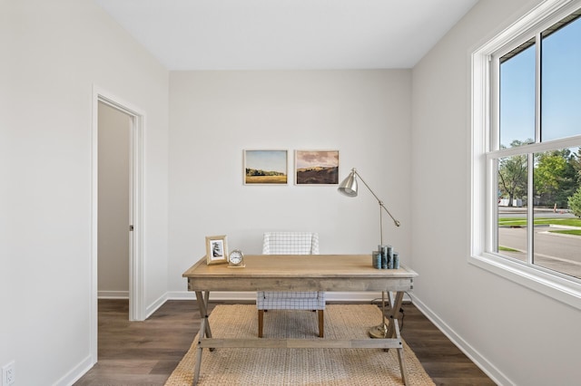 office area featuring plenty of natural light and dark hardwood / wood-style floors