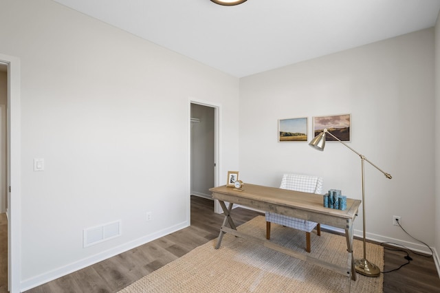 office area with wood-type flooring