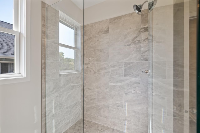 bathroom with plenty of natural light and a tile shower