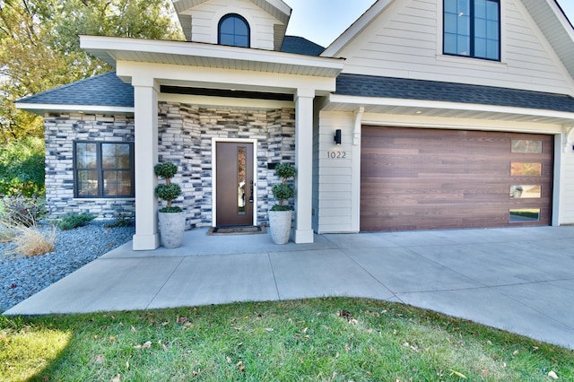 exterior space featuring a garage