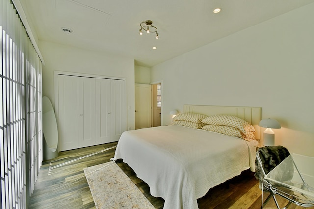 bedroom with a closet and wood-type flooring