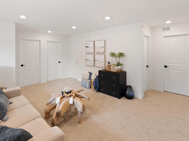 living room with light carpet