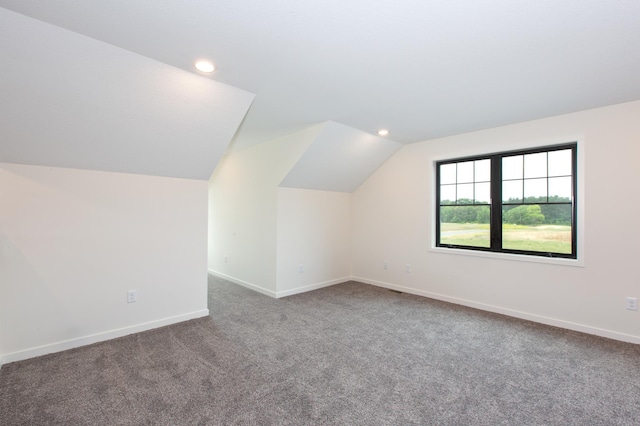 additional living space with dark carpet and lofted ceiling