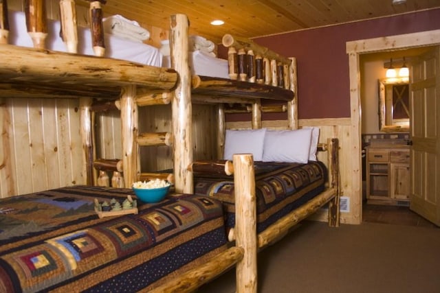 bedroom with wooden ceiling