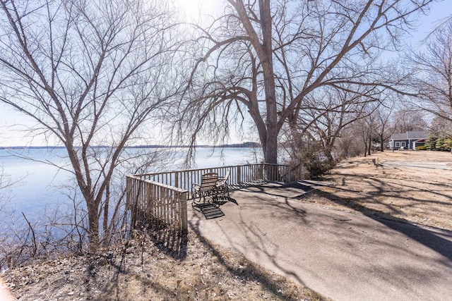 exterior space featuring a water view