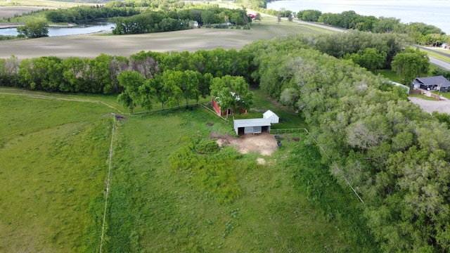 aerial view with a water view and a rural view