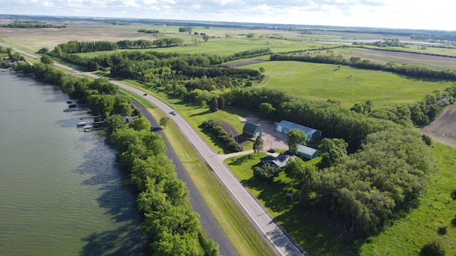 bird's eye view with a rural view and a water view