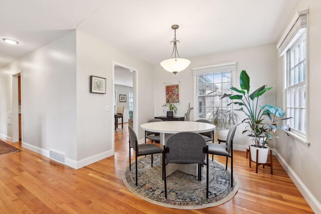 dining room with light hardwood / wood-style floors