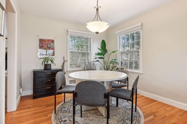 dining room with a wealth of natural light and light hardwood / wood-style flooring