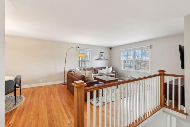 living room with light wood-type flooring