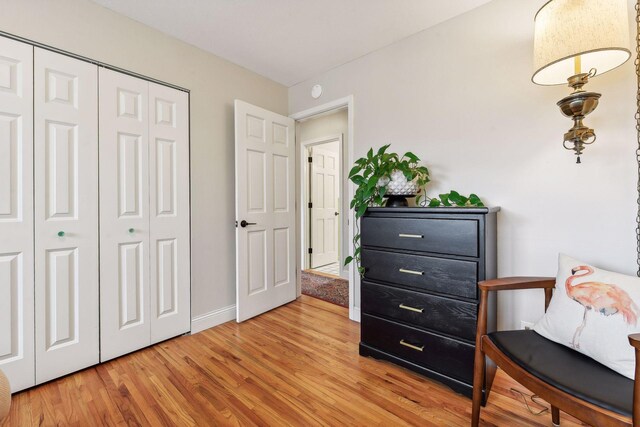 bedroom with a closet and light wood-type flooring