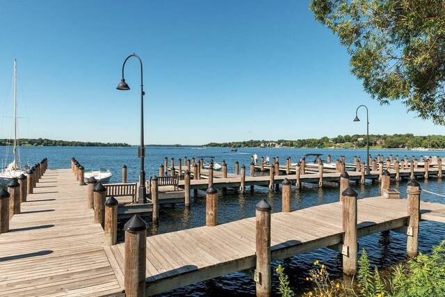 dock area with a water view