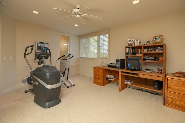 office area with ceiling fan