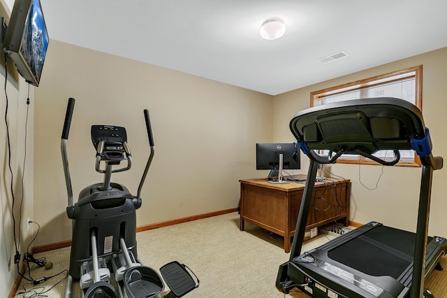 exercise area featuring carpet floors