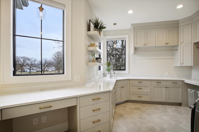 935 Lakewood Hills Rd, Eagan, MN 55123 - kitchen featuring healthy amount of natural light, decorative light fixtures, open shelves, and recessed lighting