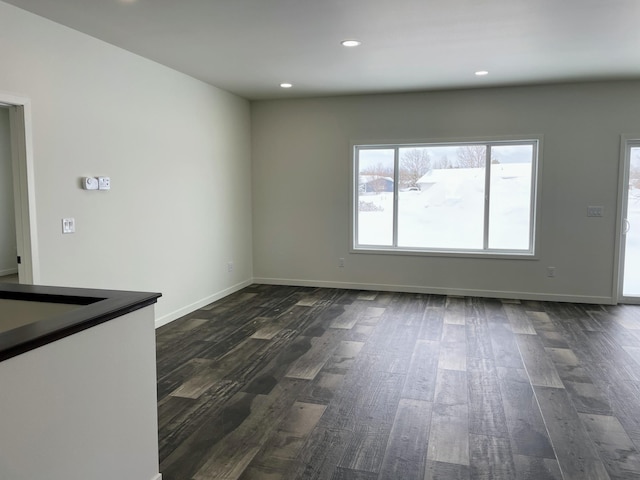 interior space with dark wood-type flooring