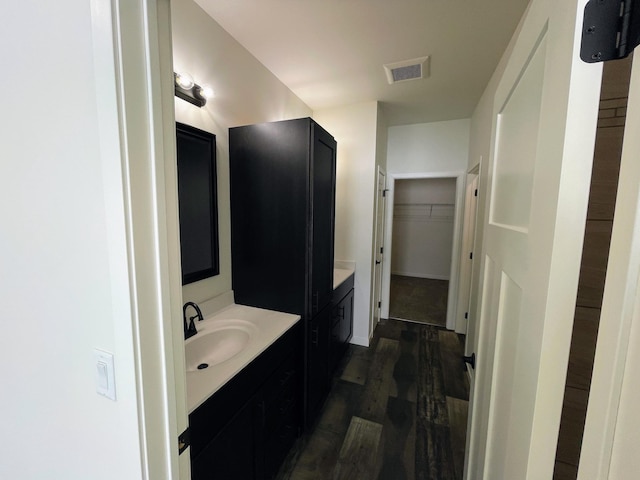 bathroom featuring hardwood / wood-style floors and vanity