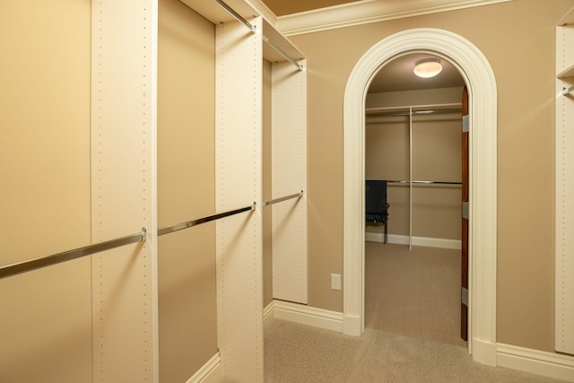 spacious closet featuring light carpet