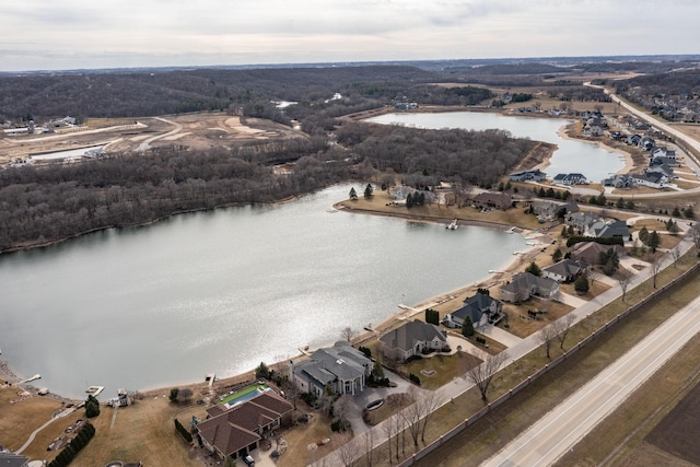 aerial view with a water view