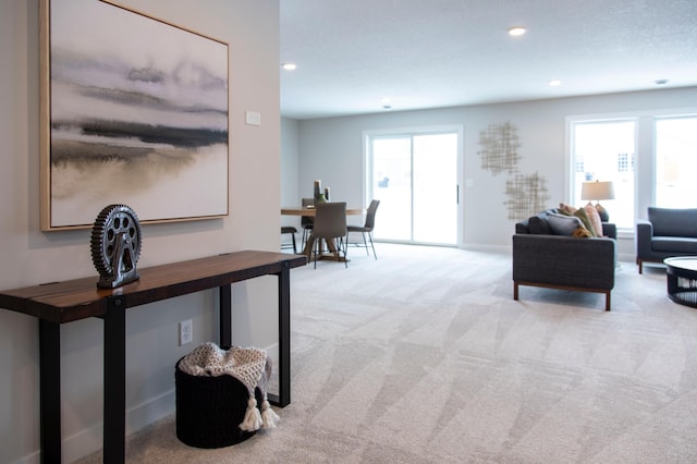 carpeted living room featuring a wealth of natural light