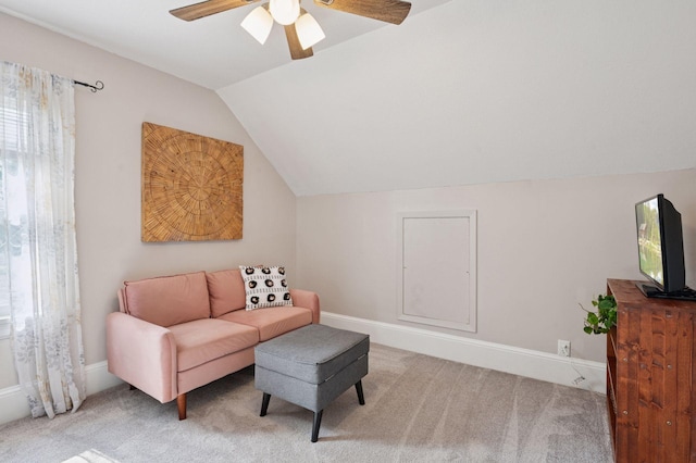 1503 Sheridan Ave N, Minneapolis, MN 55411 - living area featuring lofted ceiling, carpet floors, and a ceiling fan