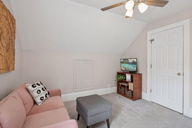 1503 Sheridan Ave N, Minneapolis, MN 55411 - sitting room featuring vaulted ceiling, a ceiling fan, and light carpet