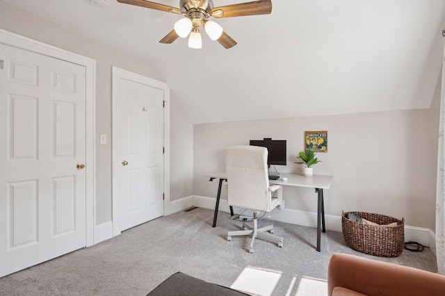 1503 Sheridan Ave N, Minneapolis, MN 55411 - office area featuring lofted ceiling, carpet flooring, and ceiling fan