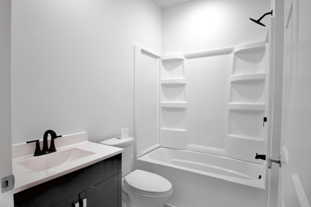 full bathroom featuring shower / bathing tub combination, toilet, and vanity