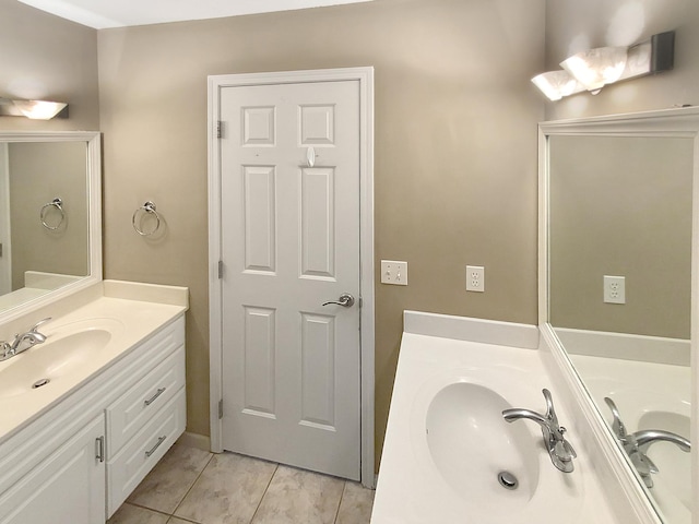 bathroom with vanity and tile patterned flooring