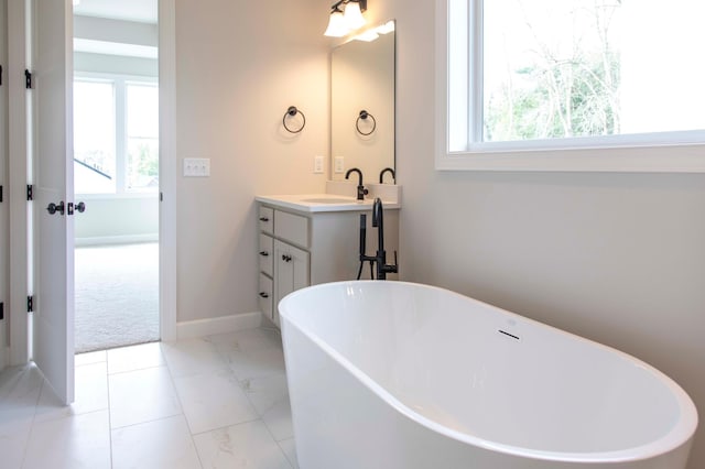 bathroom with vanity and a tub