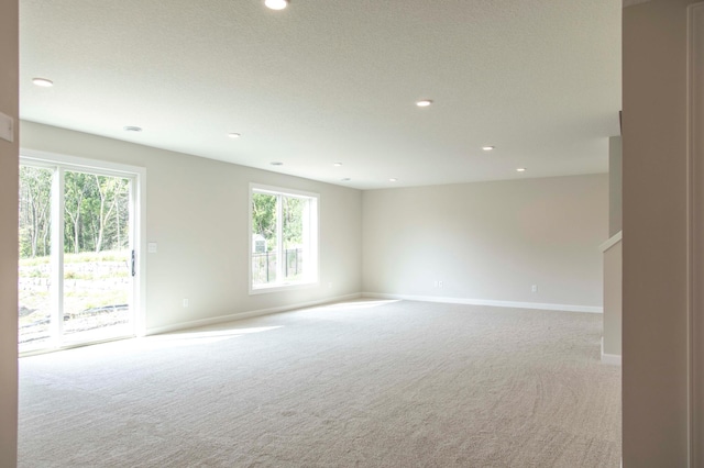 carpeted empty room featuring a wealth of natural light and a textured ceiling