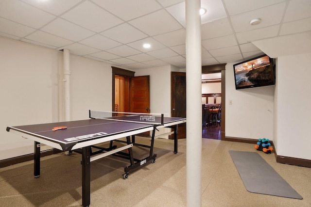 playroom with a drop ceiling