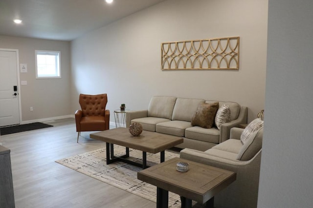 living room with light hardwood / wood-style flooring