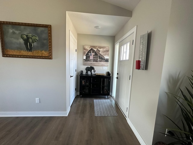 corridor with dark hardwood / wood-style flooring