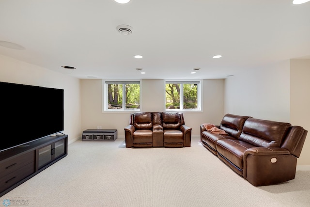 living room featuring light colored carpet