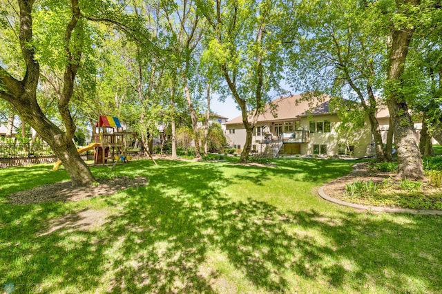 view of yard with a playground