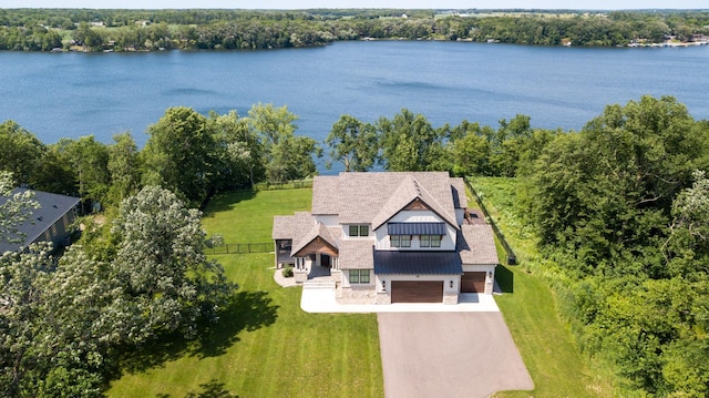 aerial view featuring a water view