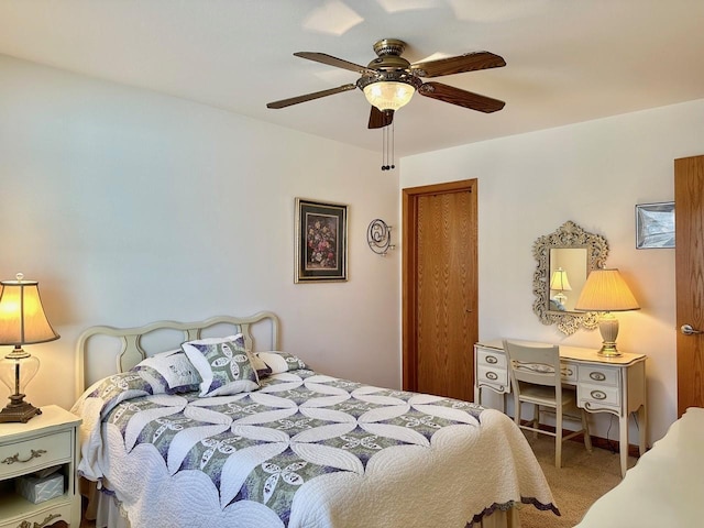 bedroom featuring carpet floors and ceiling fan