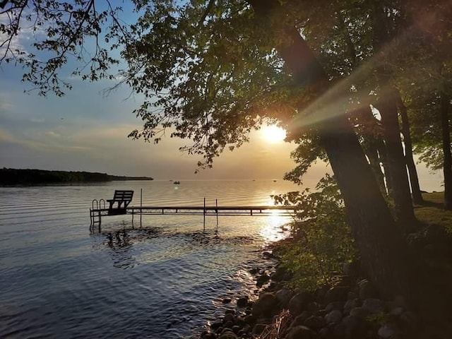 view of dock with a water view