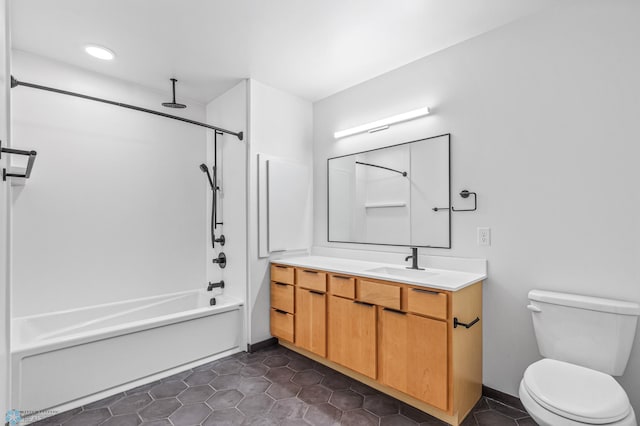 full bathroom featuring tile patterned floors, vanity, shower / bath combination, and toilet