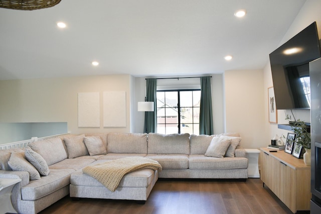 living room with dark wood-type flooring