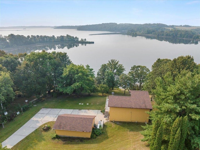 aerial view featuring a water view