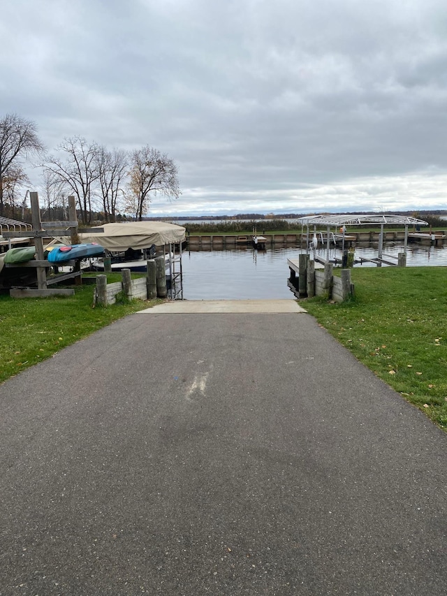 view of dock with a water view