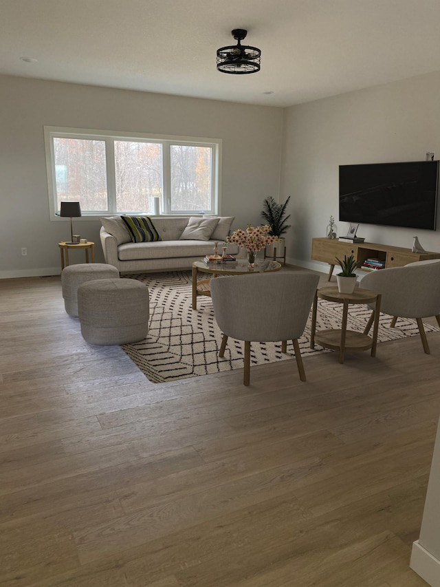 living room with wood-type flooring and plenty of natural light