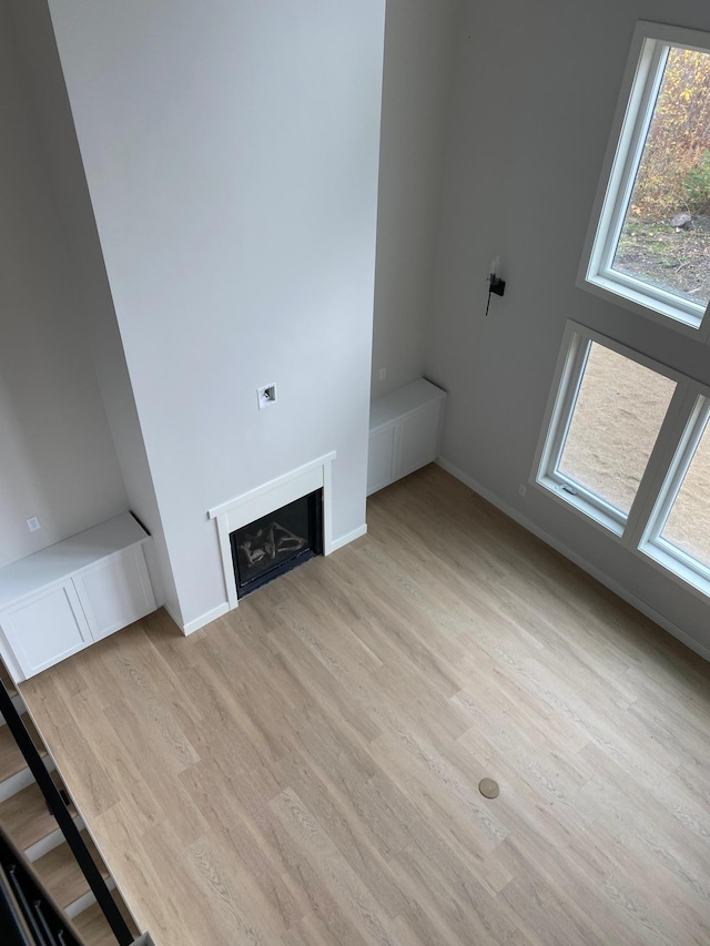 unfurnished living room featuring light wood-type flooring