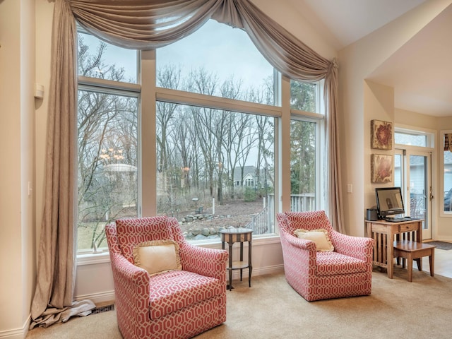 sitting room with light carpet and a wealth of natural light